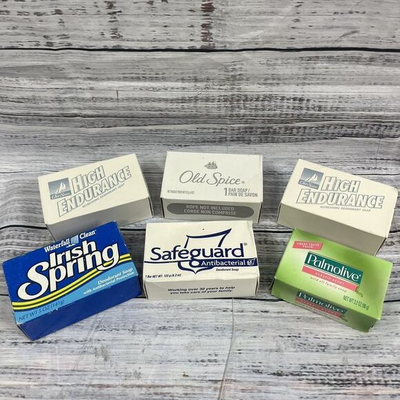 Vintage 6pc Lot Bath Soap Bars Old Spice Irish Spring Safeguard Palmolive w/ Box - Picture 2 of 7